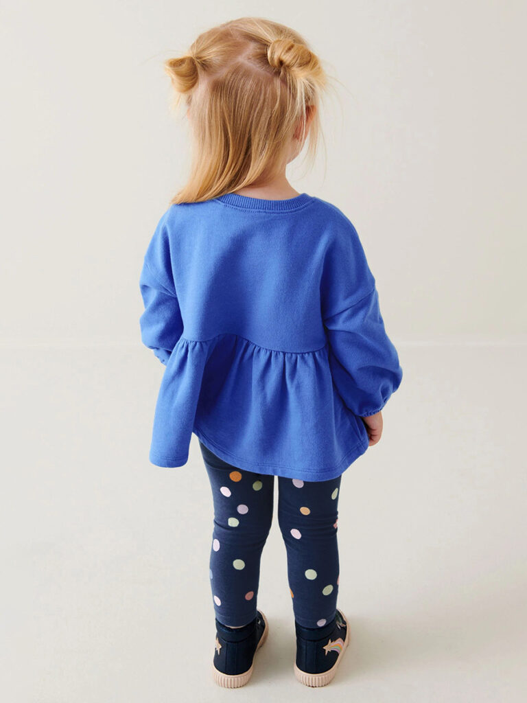 Baby Girl 2-Piece Set|Blue Rainbow Embroidered Top & Polka Dot Pants|Soft & Cozy Long-Sleeve Outfit for Spring & Autumn - Image 5