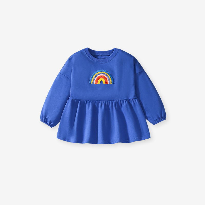 Baby Girl 2-Piece Set|Blue Rainbow Embroidered Top & Polka Dot Pants|Soft & Cozy Long-Sleeve Outfit for Spring & Autumn - Image 2