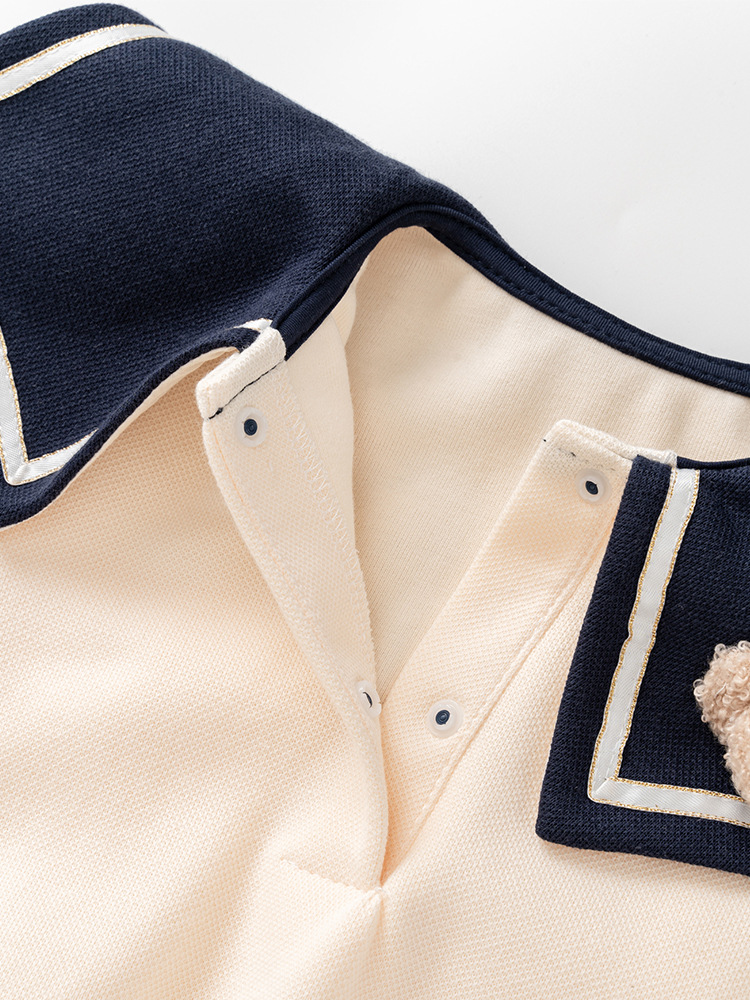 Warm Fleece Winter Baby Sailor Collar Outfit | 2-Piece Teddy Bear Top and Elastic Cuffed Pants Set - Image 2