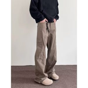 Vintage Washed Cargo Wide-Leg Pants | Loose Fit Workwear Trousers | Unisex Streetwear Utility Pants