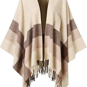 Soft Warm Plaid Shawl Blanket with Tassels | Cozy Winter Cape Wrap | Oversized Fashion Poncho Cardigan