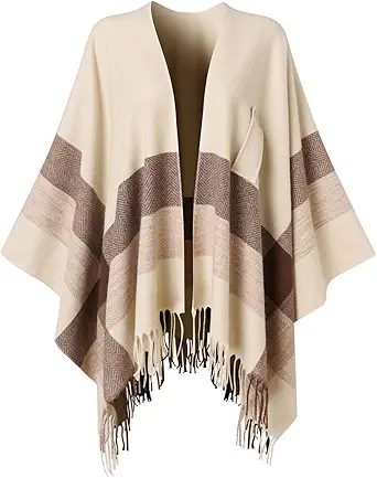 Soft Warm Plaid Shawl Blanket with Tassels | Cozy Winter Cape Wrap | Oversized Fashion Poncho Cardigan