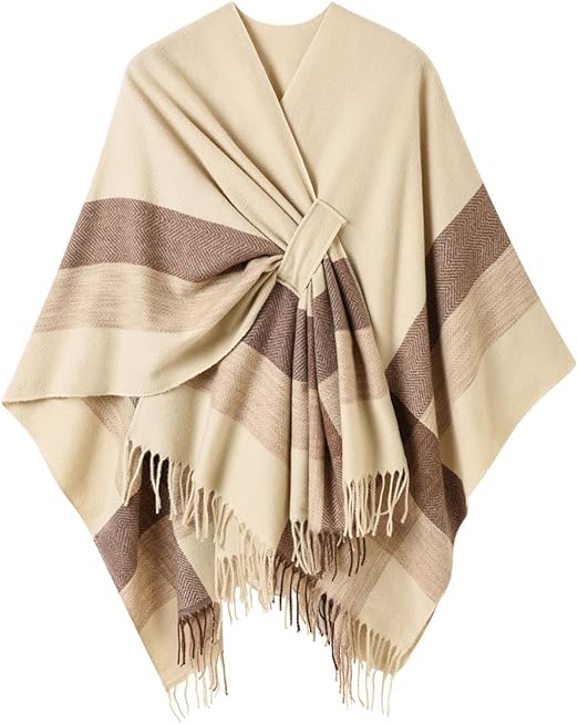 Soft Warm Plaid Shawl Blanket with Tassels | Cozy Winter Cape Wrap | Oversized Fashion Poncho Cardigan - Image 4