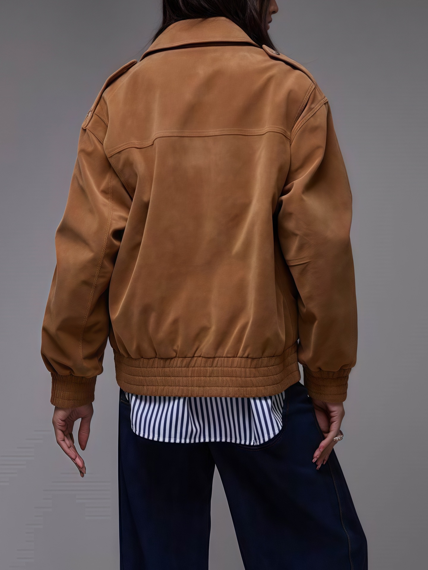 Women’s Short Cargo-Style Jacket | Elastic Hem Design | Casual Loose-Fit Stand Collar Outerwear - Image 3