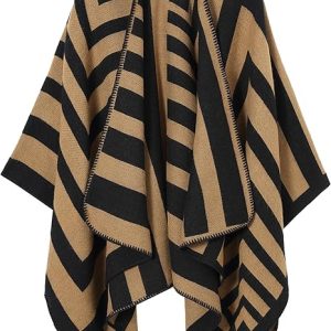 Geometric Color-Block Knit Shawl Blanket | Thick Winter Poncho Wrap | Women’s Warm Oversized Cape