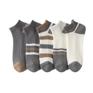 5 Pairs Men’s Striped Cotton Low-Cut Socks – Breathable Anti-Slip Casual Ankle Socks for Everyday Comfort