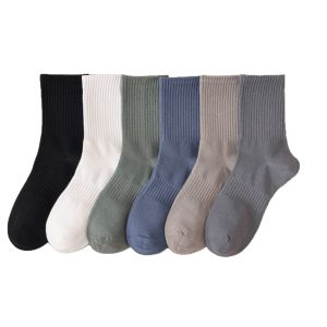 6 Pairs Men’s Solid Color Cotton Socks – Soft, Breathable Mid-Calf Everyday Socks for Business and Casual Wear