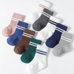 10 Pairs Kids Cotton Sport Socks – Breathable Striped Mid-Calf Socks for Boys & Girls (S/M/L Sizes)
