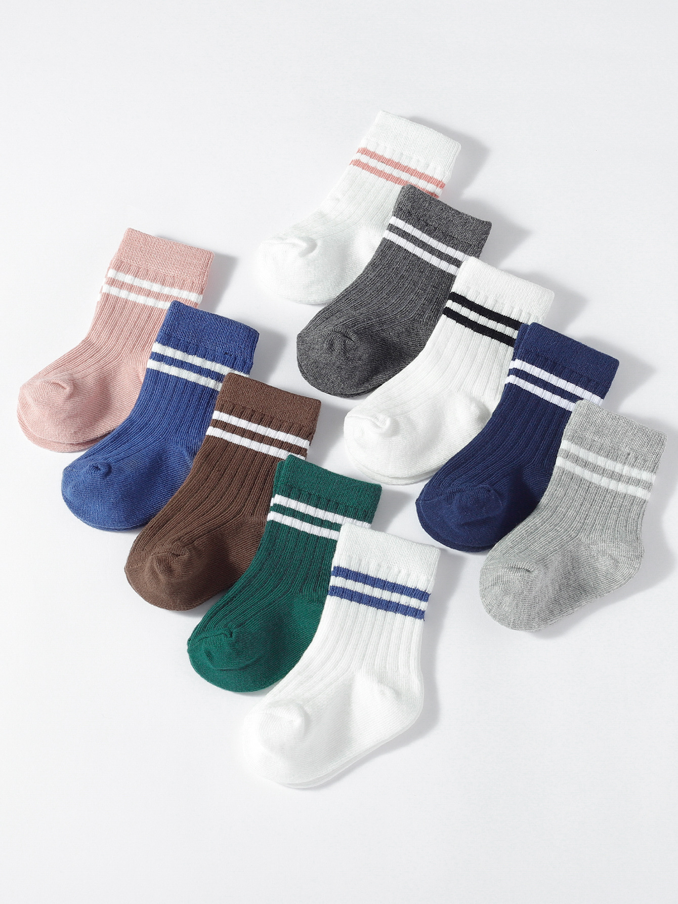 10 Pairs Kids Cotton Sport Socks – Breathable Striped Mid-Calf Socks for Boys & Girls (S/M/L Sizes)