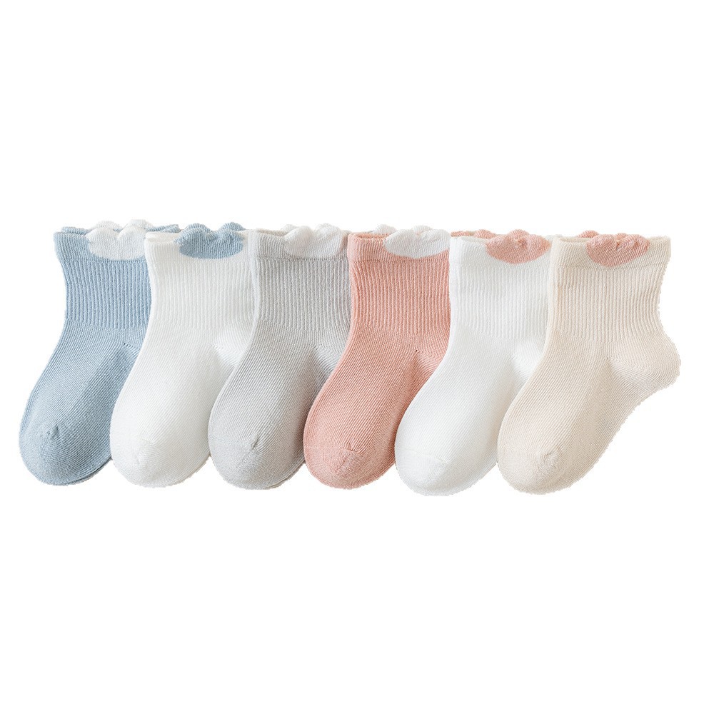 6 Pairs Kids Cotton Ruffle Socks – Soft Breathable Mid-Calf Baby Socks