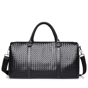Luxury Woven Leather Travel Duffel Bag | Large Capacity Handbag & Shoulder Bag for Weekend Trips