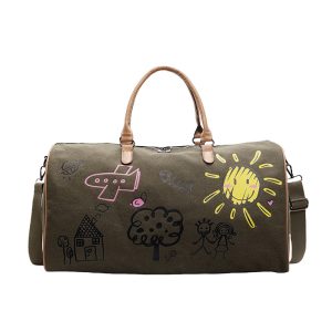 Creative Hand-Drawn Canvas Travel Duffel Bag – Large Capacity Weekend Shoulder Bag