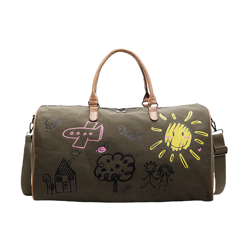Creative Hand-Drawn Canvas Travel Duffel Bag – Large Capacity Weekend Shoulder Bag