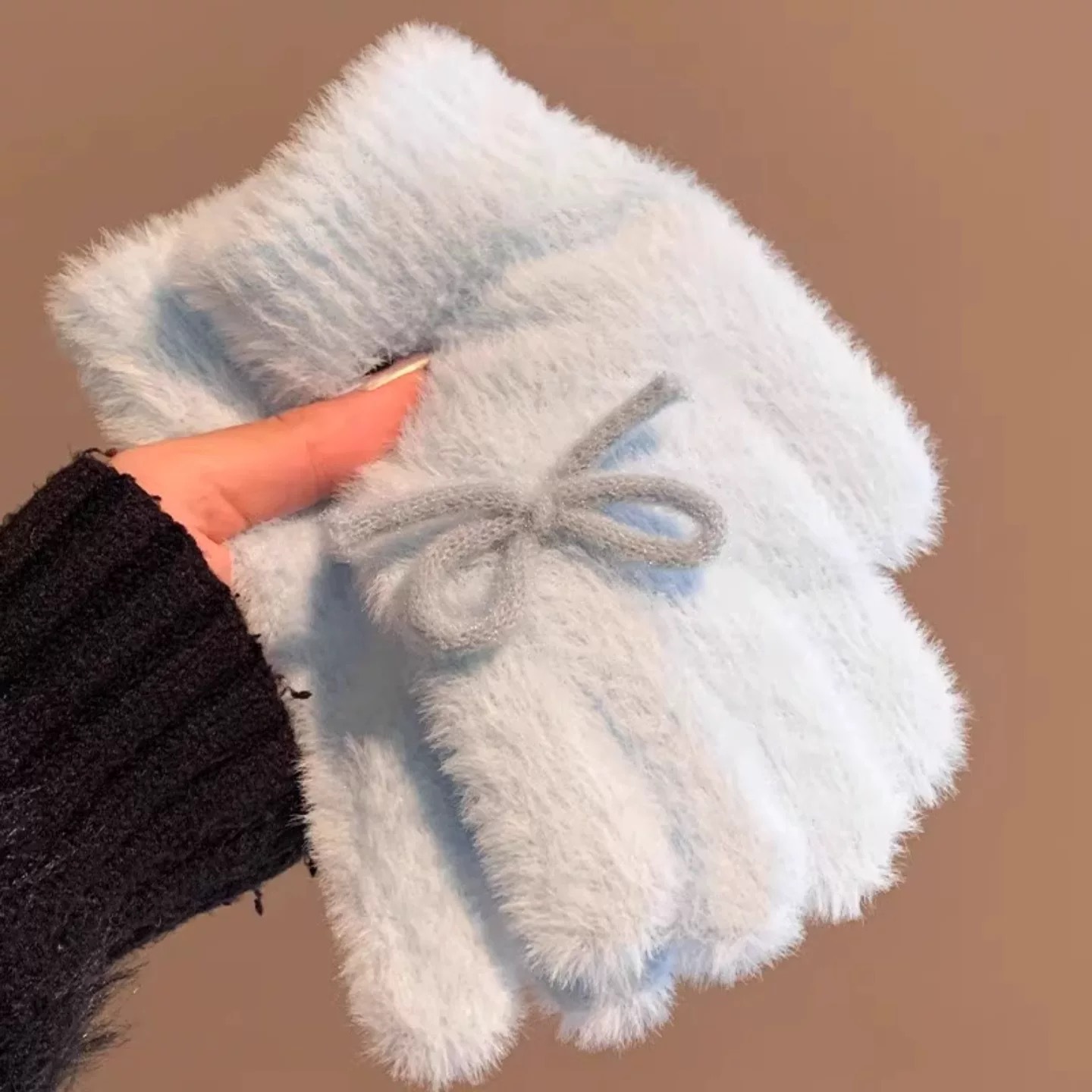 Women’s Fuzzy Fingerless Gloves with Flip Cover – Cute Bow Winter Gloves - Image 5