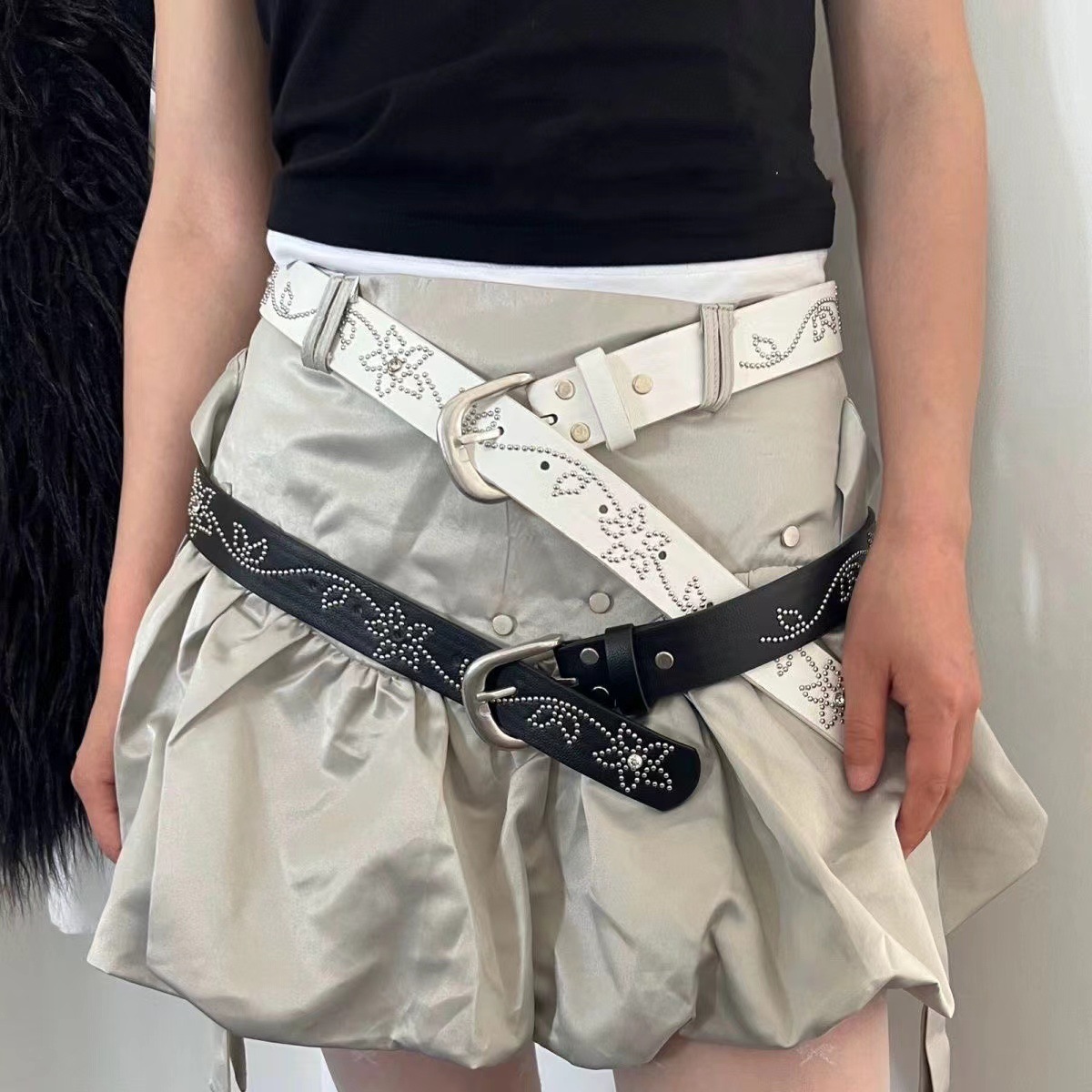 Y2K Studded Belt|Metal Buckle Design|Street Style Fashion Waist Belt