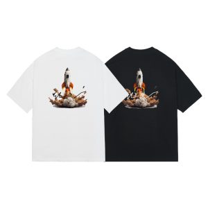 Heavy Rocket Launch Graphic T-Shirt | Sci-Fi Space Theme | Loose-Fit Unisex Tee in Black & White | Streetwear Casual Top