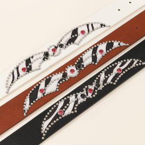 Rhinestone Studded Belt|Vintage Metal Buckle Faux Leather Belt|Y2K & Western Style