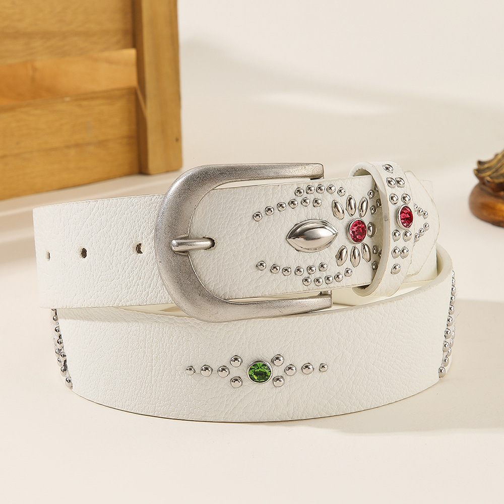 Rhinestone Studded Belt|Vintage Metal Buckle Faux Leather Belt|Y2K & Western Style - Image 4