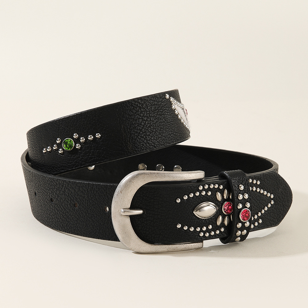 Rhinestone Studded Belt|Vintage Metal Buckle Faux Leather Belt|Y2K & Western Style - Image 3