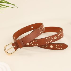 Vintage Studded Slim Belt | Classic Metal Buckle Waist Belt for Everyday Styling