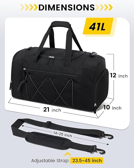 41L Large Capacity Travel Duffel Bag | Waterproof Gym Sports Bag with Wet Pocket | Lightweight Weekender Carry-On Bag - Image 6