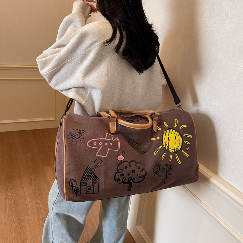 Creative Hand-Drawn Canvas Travel Duffel Bag – Large Capacity Weekend Shoulder Bag - Image 5