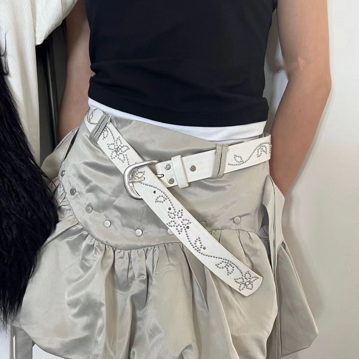 Y2K Studded Belt|Metal Buckle Design|Street Style Fashion Waist Belt - Image 4