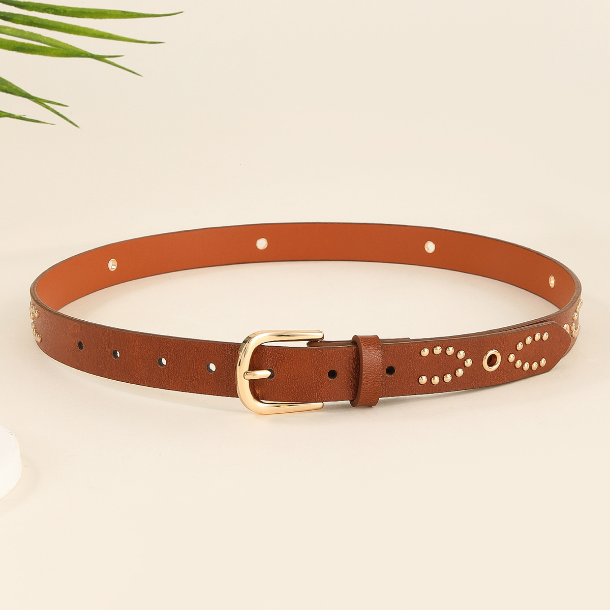Vintage Studded Slim Belt | Classic Metal Buckle Waist Belt for Everyday Styling - Image 2