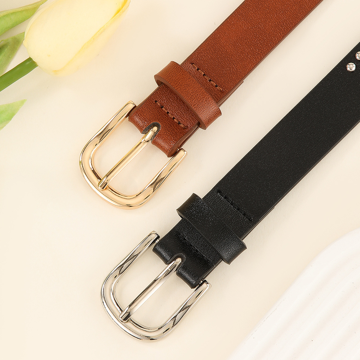 Vintage Studded Slim Belt | Classic Metal Buckle Waist Belt for Everyday Styling - Image 3