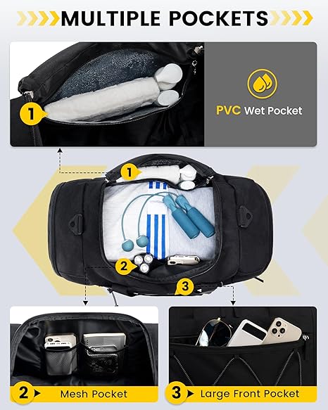 41L Large Capacity Travel Duffel Bag | Waterproof Gym Sports Bag with Wet Pocket | Lightweight Weekender Carry-On Bag - Image 5