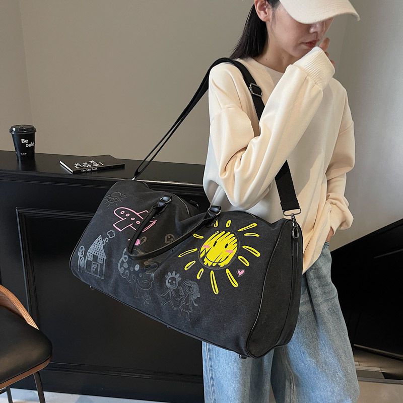 Creative Hand-Drawn Canvas Travel Duffel Bag – Large Capacity Weekend Shoulder Bag - Image 4