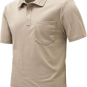 Classic Men’s Polo Shirt | Solid Color Short Sleeve | Chest Pocket Design | Khaki Casual & Business Top