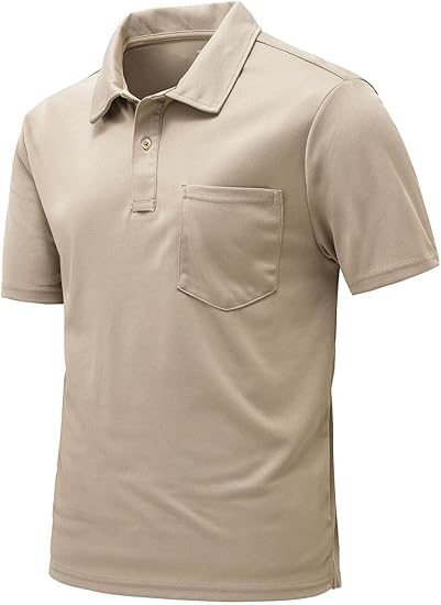 Classic Men’s Polo Shirt | Solid Color Short Sleeve | Chest Pocket Design | Khaki Casual & Business Top