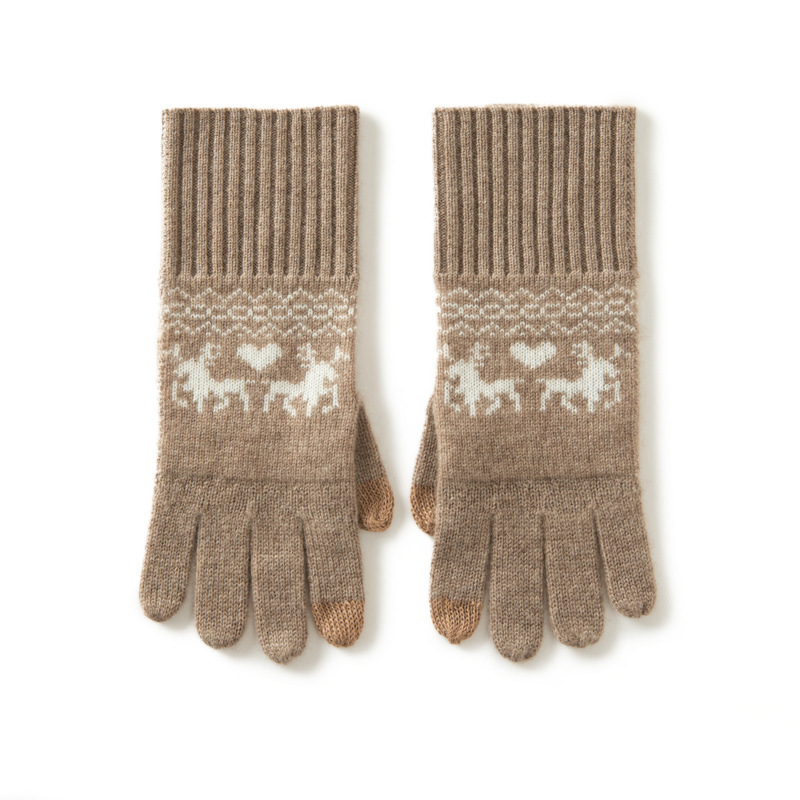 Unisex Nordic Reindeer Touchscreen Knit Gloves – Warm Winter Full Finger Gloves - Image 2