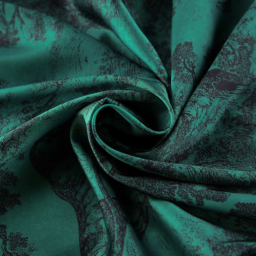 Women’s Satin Pajama Set | Long Sleeve Top & Wide-Leg Pants | Elegant Green Printed Loungewear - Image 4