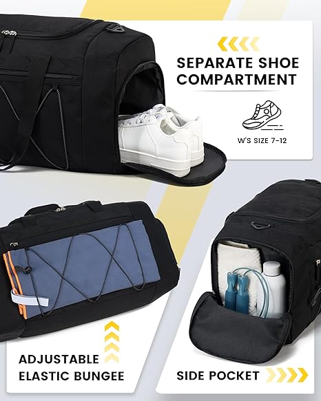 41L Large Capacity Travel Duffel Bag | Waterproof Gym Sports Bag with Wet Pocket | Lightweight Weekender Carry-On Bag - Image 4