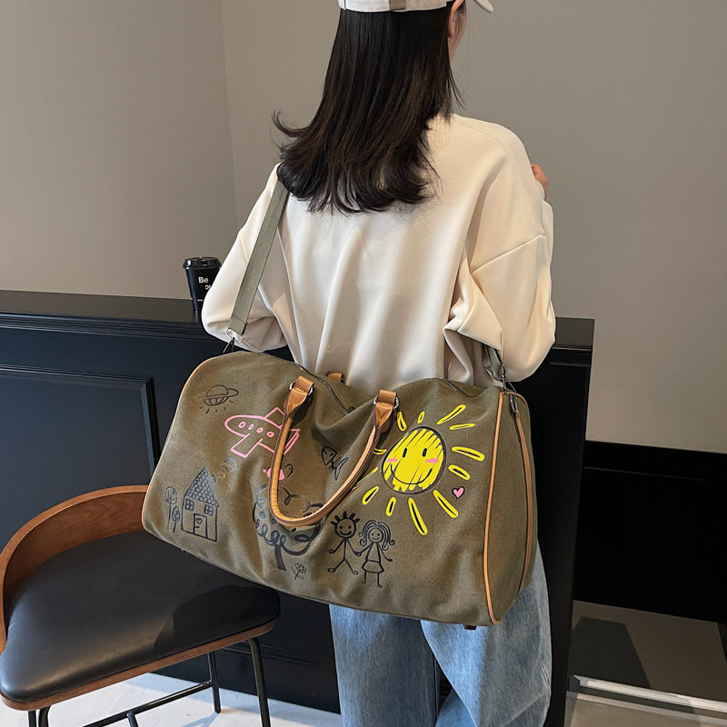Creative Hand-Drawn Canvas Travel Duffel Bag – Large Capacity Weekend Shoulder Bag - Image 3