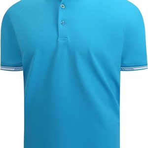 Men’s Performance Golf Polo Shirt | Quick-Dry Stretch Fabric | UPF 30+ Sun Protection | 90% Polyester + 10% Spandex | Sky Blue