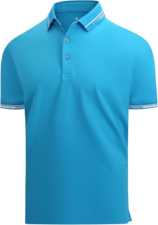 Men’s Performance Golf Polo Shirt | Quick-Dry Stretch Fabric | UPF 30+ Sun Protection | 90% Polyester + 10% Spandex | Sky Blue