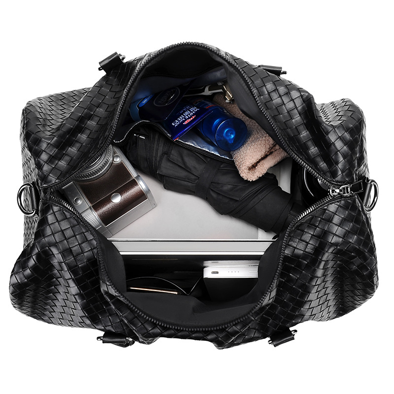 Luxury Woven Leather Travel Duffel Bag | Large Capacity Handbag & Shoulder Bag for Weekend Trips - Image 3