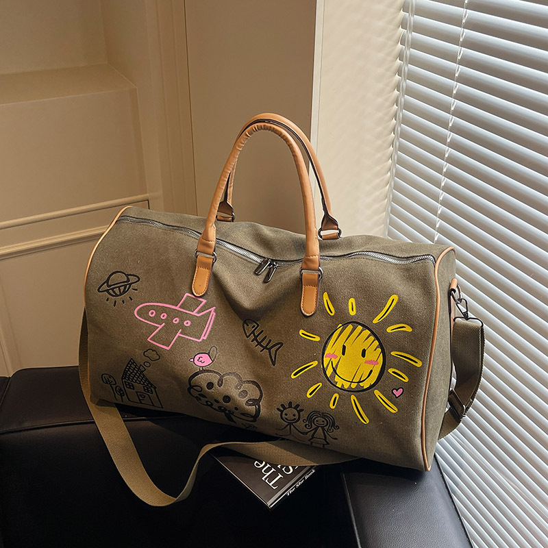 Creative Hand-Drawn Canvas Travel Duffel Bag – Large Capacity Weekend Shoulder Bag - Image 2