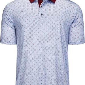 Men’s Printed Performance Golf Polo Shirt | Contrast Collar | Moisture-Wicking 4-Way Stretch | Lightweight Short Sleeve