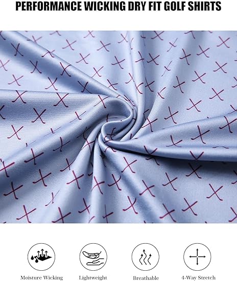 Men’s Printed Performance Golf Polo Shirt | Contrast Collar | Moisture-Wicking 4-Way Stretch | Lightweight Short Sleeve - Image 4