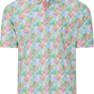 Men’s Colorful Geometric Print Golf Polo Shirt | Moisture-Wicking 4-Way Stretch | Lightweight Breathable Short Sleeve