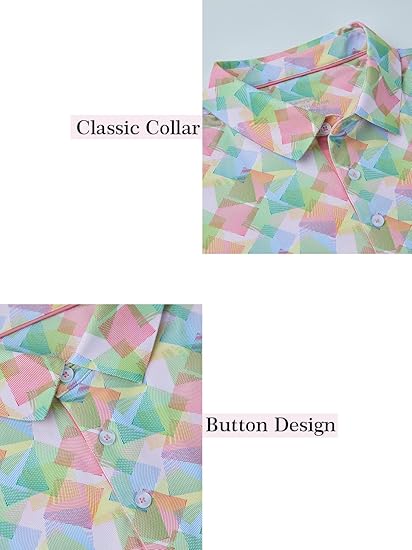 Men’s Colorful Geometric Print Golf Polo Shirt | Moisture-Wicking 4-Way Stretch | Lightweight Breathable Short Sleeve - Image 3