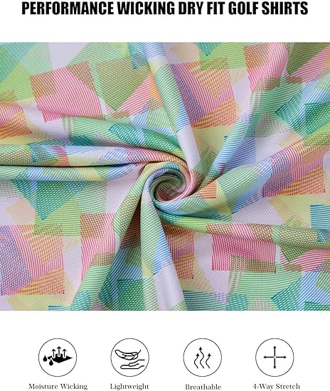 Men’s Colorful Geometric Print Golf Polo Shirt | Moisture-Wicking 4-Way Stretch | Lightweight Breathable Short Sleeve - Image 4
