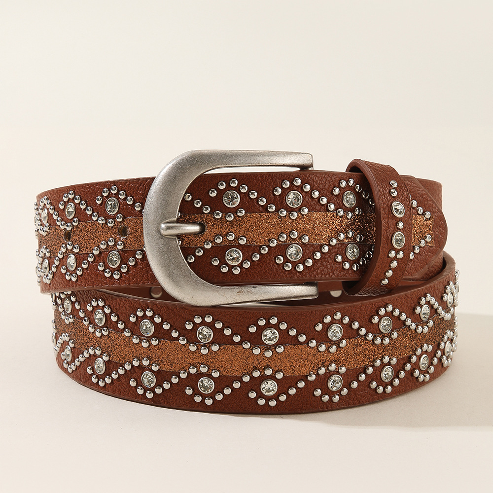 Rhinestone Studded Belt|Vintage Metal Buckle Faux Leather Belt|Y2K & Western Style - Image 4