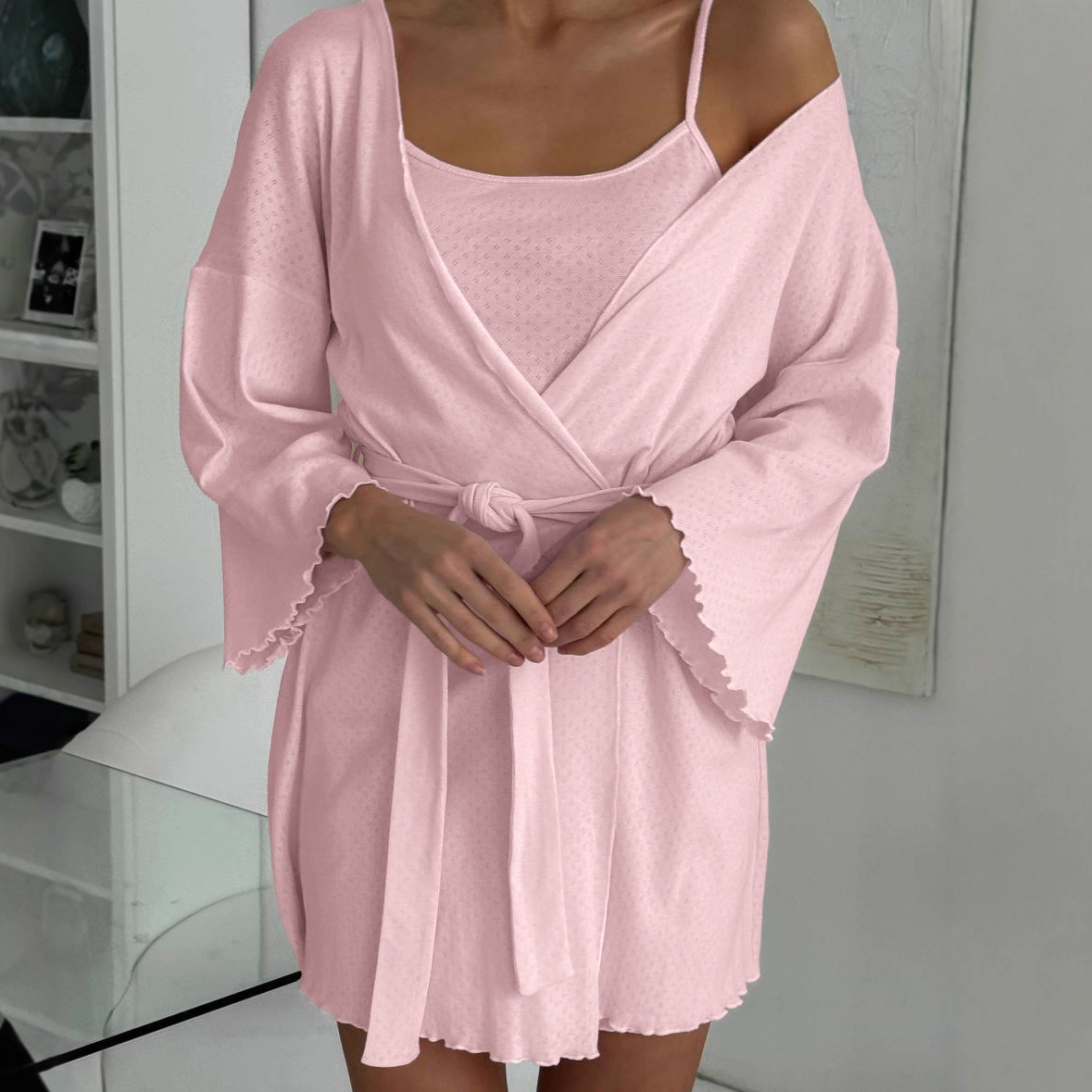 Women’s 2-Piece Pajama Set | Slip Dress + Matching Robe | Ruffle Hem Design - Image 5