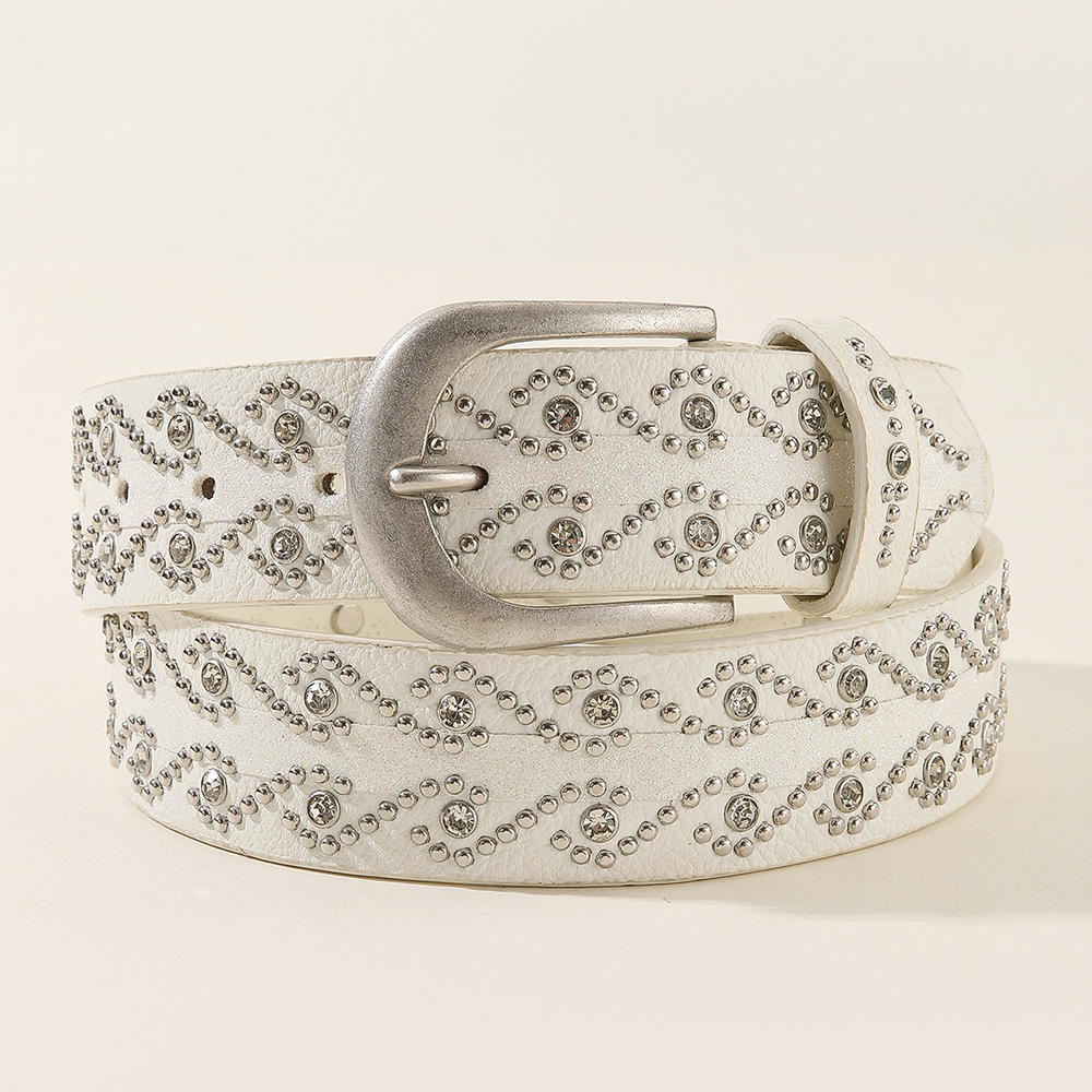 Rhinestone Studded Belt|Vintage Metal Buckle Faux Leather Belt|Y2K & Western Style - Image 3