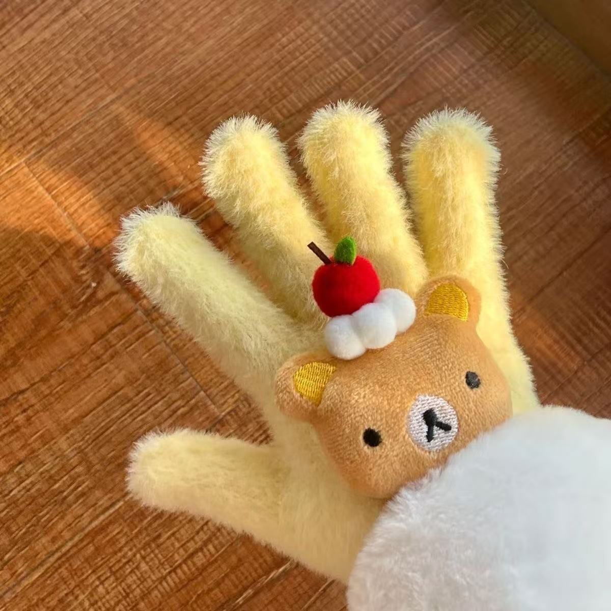 Women’s Cute Bear Fuzzy Knit Gloves – Warm Winter Full Finger Gloves - Image 4